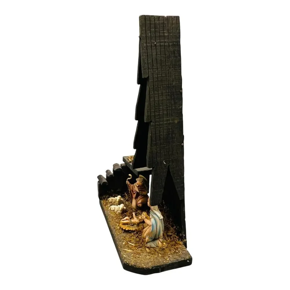 MCM‎ Nativity Creche Made In Italy Black Wood Holy Family Sheep Moss Christmas